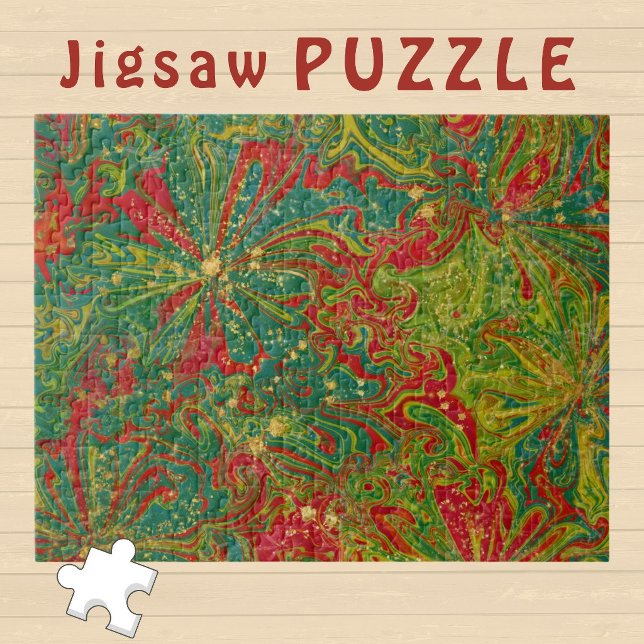 Weihnachtsgrün Rot Gold abstrakt marmoriert  Puzzle (Von Creator hochgeladen)