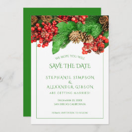 Weihnachtsgrün Rote Berries Hochzeit Save The Date