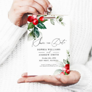 Weihnachtsgrün & Rote Berries Save the Date Einladung