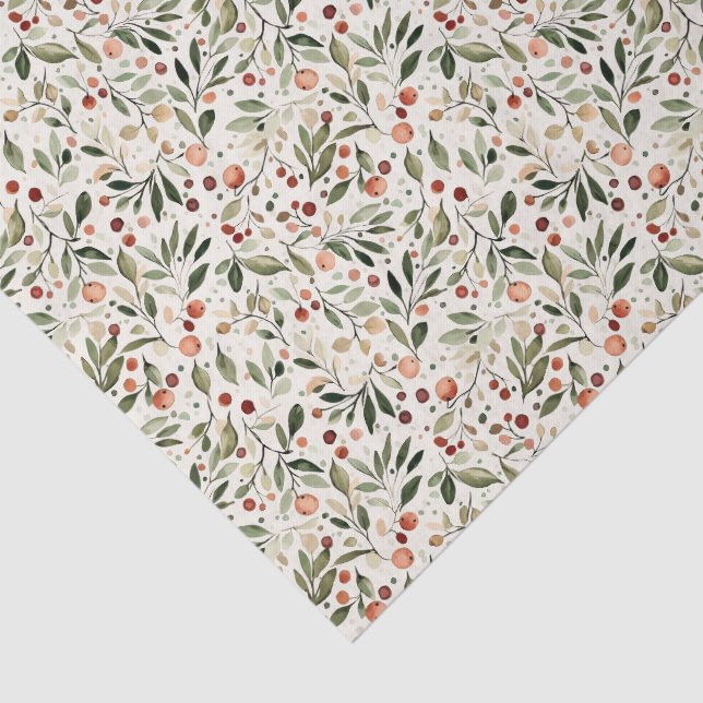 Weihnachtsgrün Rote Berries Seidenpapier (Ausschnitt)