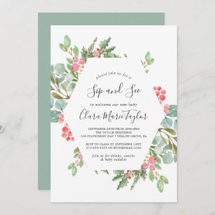 Weihnachtsgrün & Rote Berry Sip and See Einladung