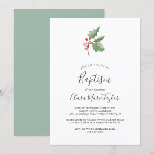 Weihnachtsgrün & Rote Berry Taufe Einladung