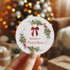 Weihnachtsgrün Roter Schleife Brause Shower  Runder Aufkleber