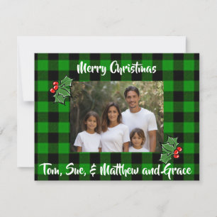 Weihnachtsgrün Schwarz karierte Weihnachtsfotovorl Mitteilungskarte