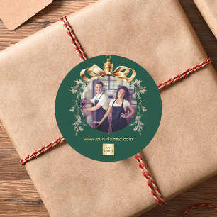 Weihnachtsgrün-Teamfoto-Ornament-Logo Runder Aufkleber