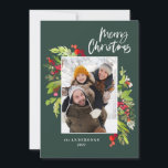 Weihnachtsgrün Traditionelles rustikales Foto Feiertagskarte<br><div class="desc">Weihnachten Foto Aquarell Blumen und Blätter Urlaubskarte. Schönes Aquarell mit bemaltem Blattwerk und modernem Skripttext. Teil einer Sammlung.</div>