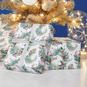 Weihnachtsgrün und Berries Moderne Weihnachten Geschenkpapier
