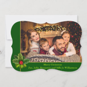Weihnachtsgrün und Goldrahmen mit fantasievoller F Feiertagskarte