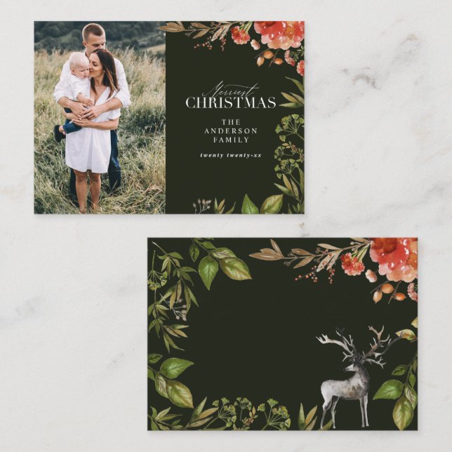 Weihnachtsgrün und Rot Foto Mitteilungskarte (Vorne/Hinten)