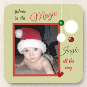 Weihnachtsgrün und Rot mit Foto und Bausteinen Getränkeuntersetzer