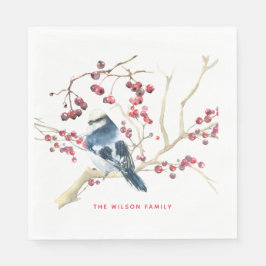 Weihnachtsgrün und Vogel - Personalisierter Urlaub Serviette
