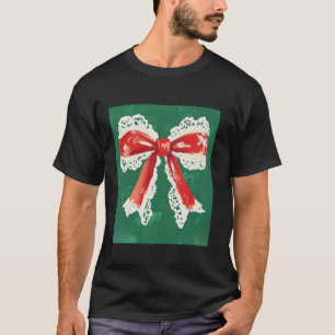 Weihnachtsgrün und Weiß Coquette Bow Design T-Shirt