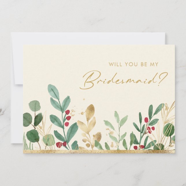 Weihnachtsgrün | Vorschlag für Creme Bridesmaid Einladung (Vorderseite)