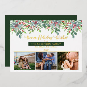 Weihnachtsgrün Warme Ferien Wünsche 3 Foto Folien Feiertagskarte