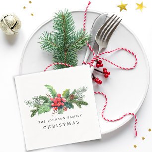 Weihnachtsgrün-Wasserfarbenstrauß Serviette