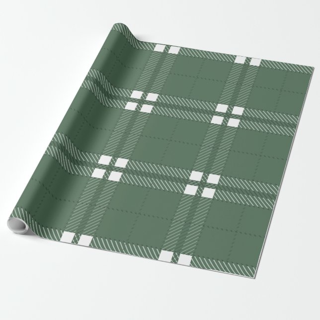 Weihnachtsgrün-Weiß-Gingham-Karo-Muster Geschenkpapier (Ungerollt)