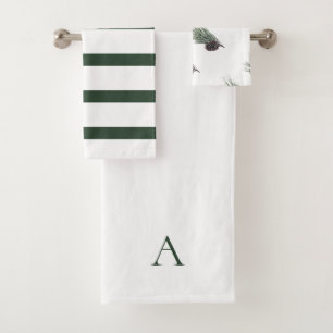 Weihnachtsgrün & Weiß personalisiertes Monogramm K Badhandtuch Set