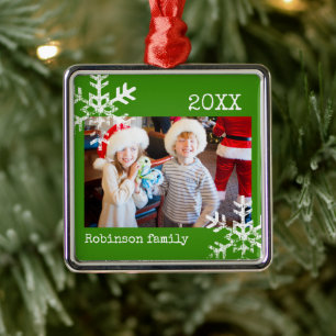 Weihnachtsgrün Winter-Schneeflocken-Foto Ornament Aus Metall