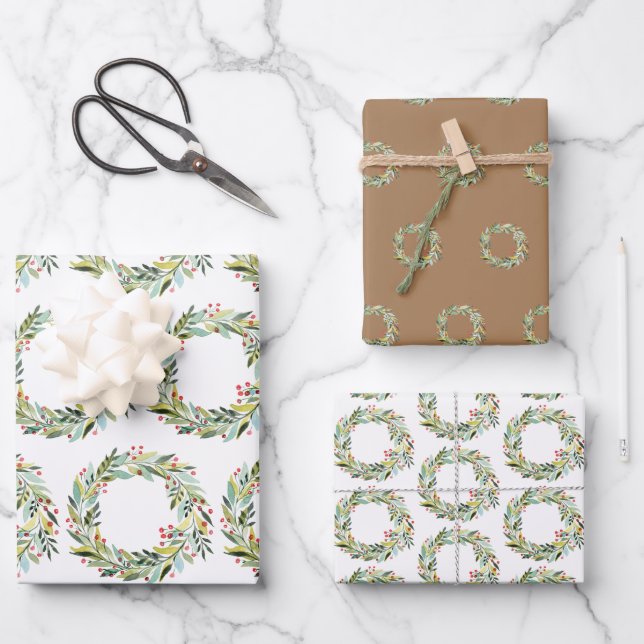 Weihnachtsgrün Wreath Holiday Geschenkpapier Set (Vorderseite)