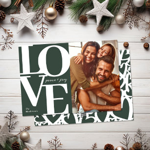 Weihnachtsgrüne Familienfoto mit Liebe, Frieden un Feiertagskarte