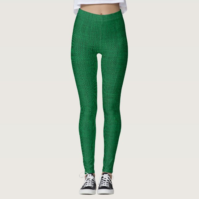 Weihnachtsgrüne Leinwand-Beschaffenheit Leggings (Vorderseite)