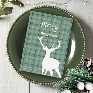 Weihnachtsgrüner Tartan und Hirsche Folien Feiertagskarte