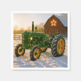 Weihnachtsgrüntraktor mit leuchtenden Lichtern Serviette