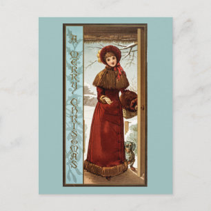 Weihnachtsgruß einer Dame im Vintage-Stil Postkarte