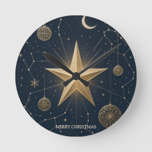 Weihnachtsgruß Himmlische Sternennacht Mond Runde Wanduhr