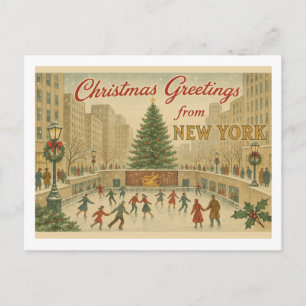 Weihnachtsgruß im Vintage-New-York-Stil Postkarte