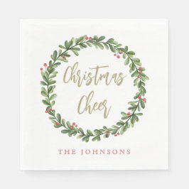 Weihnachtsgruß-Kranz Goldschrift personalisiert Serviette