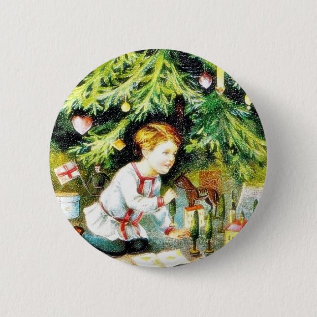Weihnachtsgruß mit einem Jungen, der unter dem De Button (Vorderseite)