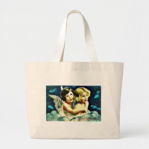 Weihnachtsgruß mit zwei huging Engeln Jumbo Stoffbeutel