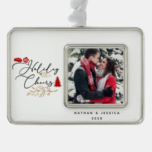 Weihnachtsgruß Roter Stechpalmen-Foto-Rahmen-Ornam Rahmen-Ornament Silber
