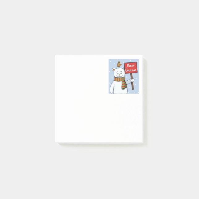Weihnachtsgruß von Eisbär und Rotkehlchen Post-it Klebezettel (Vorderseite)