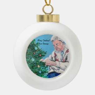 Weihnachtsgruß von NANNY/GRAMMY handbemalt  Keramik Kugel-Ornament