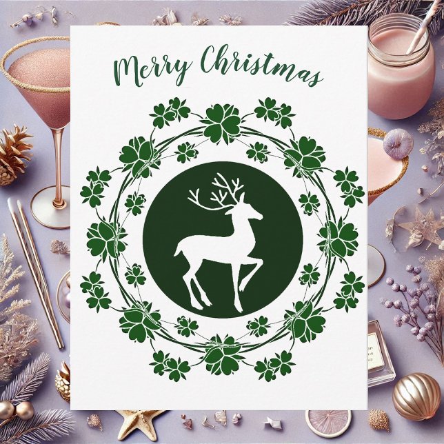Weihnachtsgrüße (Vintage Christmas Reindeer Floral Wreath Card)