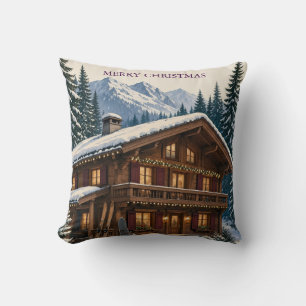 Weihnachtsgrüße Alpen-Winter Chalet Schnee  Kissen