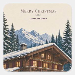 Weihnachtsgrüße Alpen-Winter Chalet Schnee Quadratischer Aufkleber