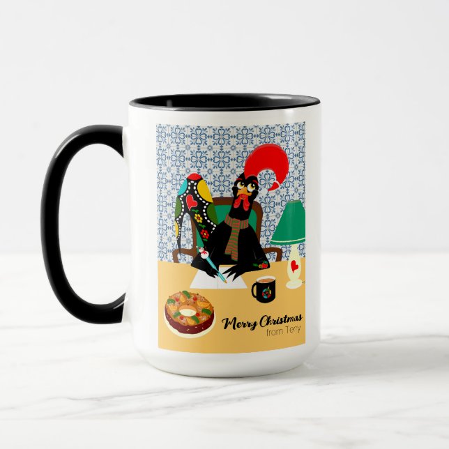 Weihnachtsgrüße aus dem portugiesischen Rooster Tasse (Links)