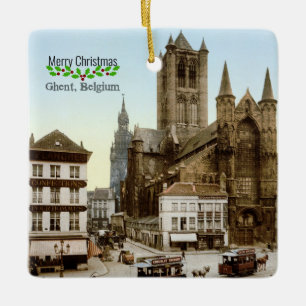 Weihnachtsgrüße aus Gent, Belgien Keramikornament