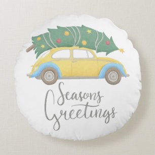 Weihnachtsgrüße Auto & Baum Rundes Kissen