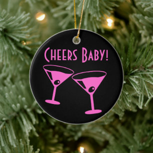 Weihnachtsgrüße Baby Neon rosa Cocktailgläser  Keramik Ornament