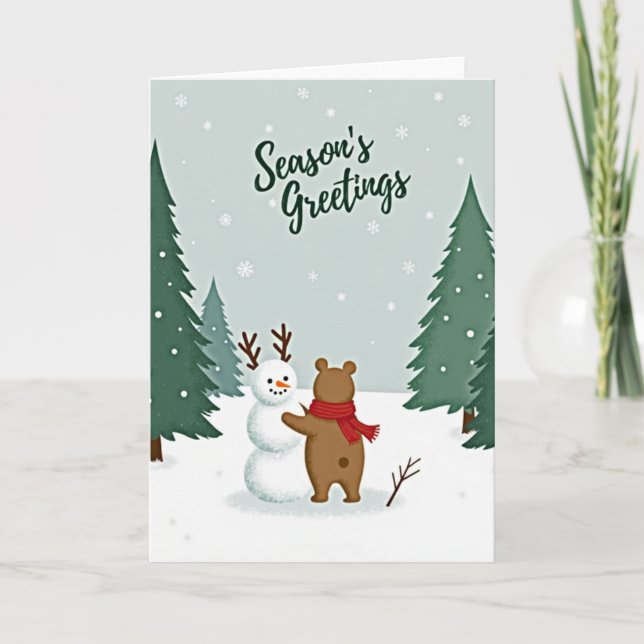 Weihnachtsgrüße Bär Schneemann Karte (Vorderseite)