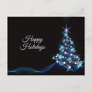 Weihnachtsgrüße Blaue Glänzende Baum Schwarze Eleg Postkarte