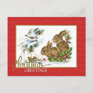 Weihnachtsgrüße Bunnies Vintage Reproduktion Postkarte