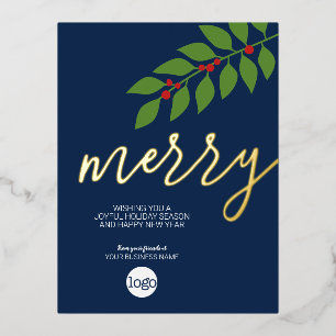 Weihnachtsgrüße der Merry Navy Leaf Gold Folien Feiertagspostkarte