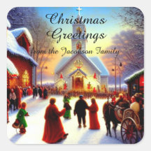 Weihnachtsgrüße Dorfbewohner gehen zur Kirche Kits