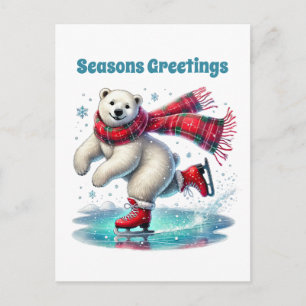 Weihnachtsgrüße Eislaufen Eisbär Feiertagspostkarte