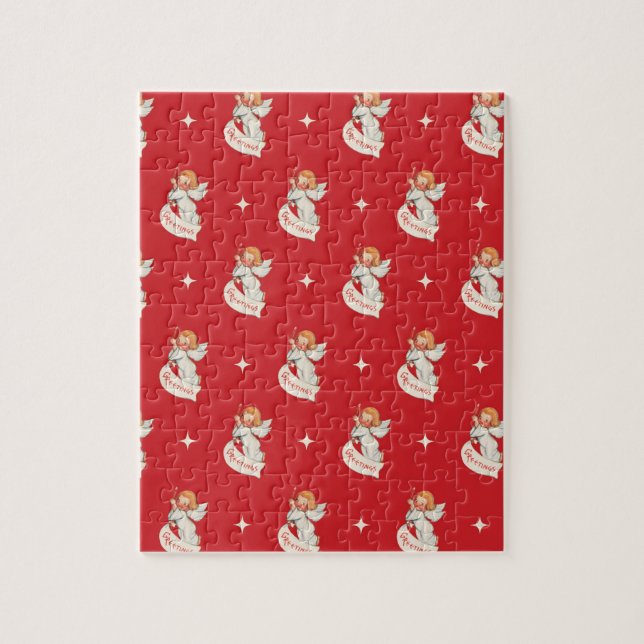 Weihnachtsgrüße, Engel mit Sternen Puzzle (Vertikal)